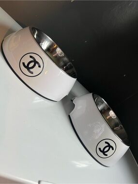 CC White Metal Ceramic Double Pet Bowl Set